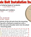 Installation guide for beefy shoulder bolt set of 2 for recycler wheel, part 614650, used in Toro lawn mowers and snow throwers.