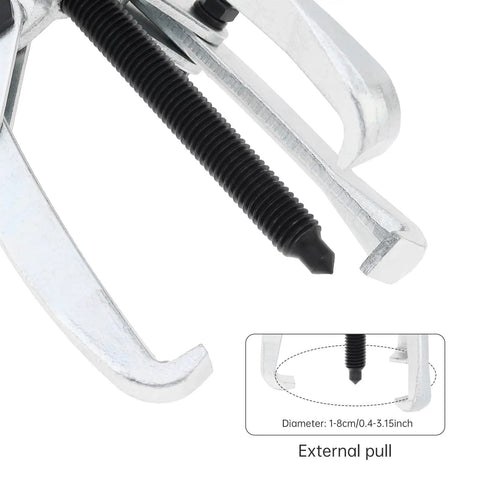 Close-up of Heavy Duty Three Jaw Gear Puller Tool For Auto And Mechanical Work, Adjustable Ten To Eighty Millimeter Jaw Spread