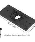 Aramox Hinge Hole Saw Jig For Precise 35mm Cup Drilling With Adjustable Depth Stop and Spacing Options shown with dimensions.