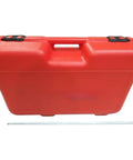 Portable Electric Pipe Bender Heavy Duty Conduit Seamer in sturdy red carrying case with handle and measurements for size reference.