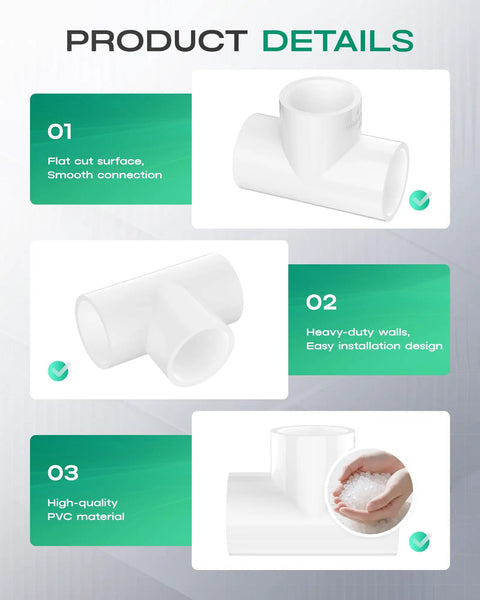 12 Pack 1 Inch PVC Tee Pipe Fittings 3 Way Socket To Socket Schedule 40 PVC Connectors for plumbing and irrigation project details