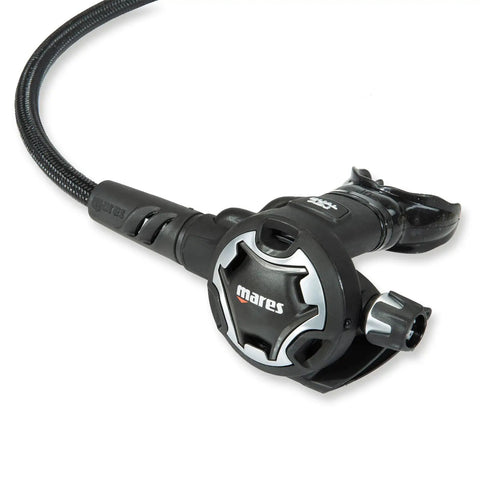 Close-up of Dual Adjustable 62X Scuba Regulator Set With 1st And 2nd Stage Underwater Breathing System Black Intl Regulator Connection