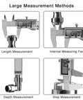 Stainless Steel Digital Caliper With Large LCD Screen For Precise 0 To 150mm Measurements showing various measurement methods