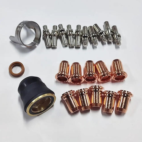 23 Piece Plasma Cutter Kit Compatible With Titanium 65 Torch IPT 65 And 59164, includes 10 electrodes, 10 nozzles, vortex ring.