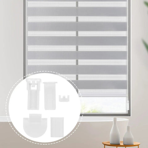 32 Piece Pleated Blind Repair Kit With Easy To Install Parts For Quick Fixes And Replacement Accessories Compatible With Most Pleated Window Blinds Tough Tools For Home Improvement And DIY Projects, showing parts and repaired blind installed.