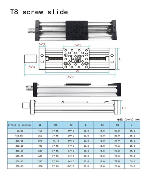 Diagram of CNC 3D Printer Z Axis Lead Screw T8 8mm With C Beam Sliding Table 150mm 200mm 250mm Linear Actuator Bundle Kit