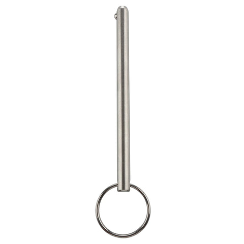 Side view: stainless steel quick-release pin with ring for marine bimini tops, 5/16 in dia, 4.72 in long