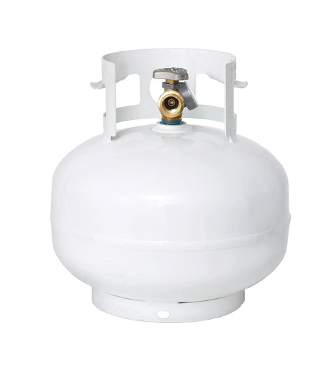 11 Pound Propane Tank Squatty With Type 1 OPD Valve And Built In Gas Gauge, Low Profile White Cylinder For RV, Grill, And Camping