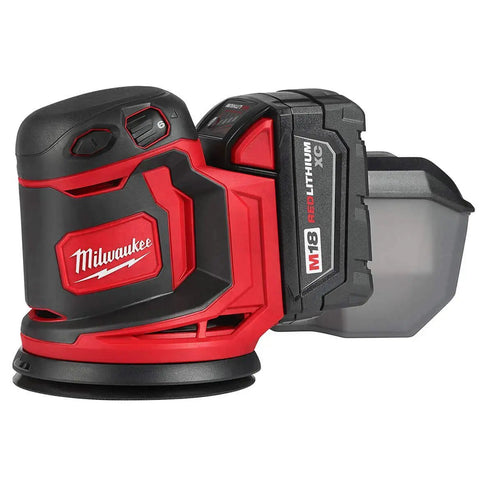 Slick Cordless Random Orbit Sander Kit With M18 Battery Pack For Smooth Wood Finishing And Metal Prep, compact design with battery.
