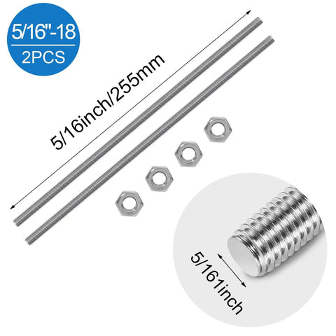 2 Pack 5 16 Inch 18 Threads Stainless Steel Fully Threaded Rods 10 Inch Long Right Hand Thread 304 Stainless Steel For Indoor Outdoor Use