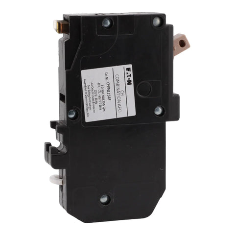 15 Amp Single Pole Arc Fault AFCI Circuit Breaker With Pigtail Neutral 120 240 Volt AC UL Listed 10kAIC For Home Panels DIY Friendly Install Superior Arc Fault Protection, black side view