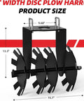 32 Inch Heavy Duty Tow Behind Disc Harrow Plow With Universal 2 Inch Hitch dimensions displayed