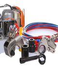 Heavy Duty Hydraulic Torque Wrench Generating 700 Bar Real Deal Pressure With Rock Solid Square Drive Mount Featuring Quick Rotary Anti Jam Design And Hands Off Handling For Cramped Job Sites components including hoses and connectors.