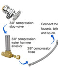Water Hammer Arrestor For Dishwashers And Toilets Three Eighth Inch Male To Female Compression Stop Pipe Bang Brass Tee