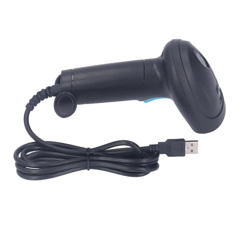 Side view of Wired Barcode Scanner with Quick Response Voice Feedback and QR Code Reading for Inventory Management with USB cable.