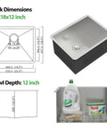 Diagram and images of Undermount 21 Inch Kitchen Sink Single Bowl Stainless Steel 16 Gauge Deep Bar Sink For Under Counter Use RV Ready