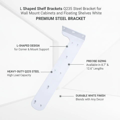 Rock Solid White L Shaped Shelf Bracket For Wall Mounted Cabinets And Floating Shelves Built From Durable Q235 Steel detailed view