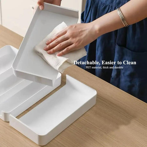 Person cleaning detachable white Shallow Drawer Organizer 1.57 Inch High, All In One Modular Expandable Desk Divider Tray