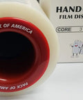 Kickass Ergonomic Plastic Hand Savers For Stretch Film Dispensing, showing core and packaging design for 3-inch reels.
