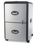 Two Drawer Mobile File Cabinet With Locking Drawers For Security Letter File Rails And Front Label Holders Easy Glide System Silver And Black Metal Accent Panels Brushed Metal Sides A Real Office Workhorse That Moves Smoothly From Room To Room