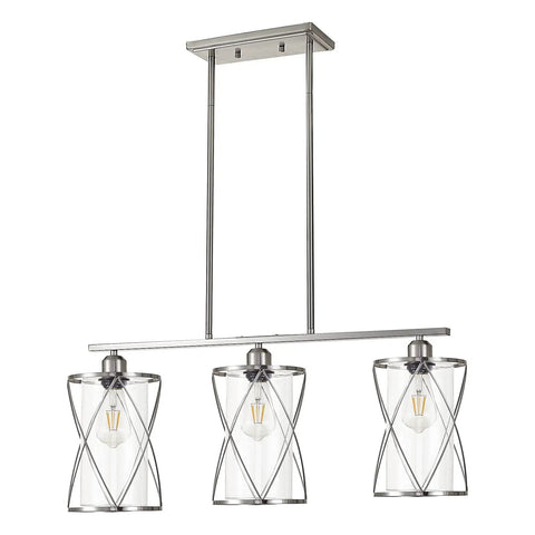 3 Light Clear Glass Cylinder Pendant Lights For Kitchen Island 33 Inch Dope Modern Transitional Island Lighting With Brushed Nickel Finish And Dual Shade Design For Kitchen Dining Area Or Foyer