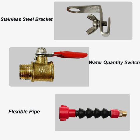 Image of components for Top Notch Industrial Dust Control Water Sprayer Kit For Tile Cutting Machines With Slick Mist Nozzle.