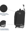 Side view of Maxlite 5 Softside Underseat Rolling Tote Two Wheel Carry On Bag for Cabin Use with Duraguard coating and wheels