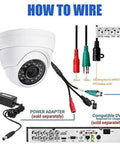 5MP Full Color Night Vision Dome Security Camera With Visible White LED Lights Outdoor Metal Housing Built Tough For 65ft Night Vision 2.8mm Wide Viewing Angle TVI CVI AHD Compatible Works With 5MP And 8MP DVR Only shown with wiring setup