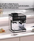 Heavy Gauge Stainless Steel Espresso Machine With Built In Burr Grinder Semi Automatic Coffee Maker Churning Out Smooth Shots For The Daily Grind Stress Free on kitchen counter with coffee