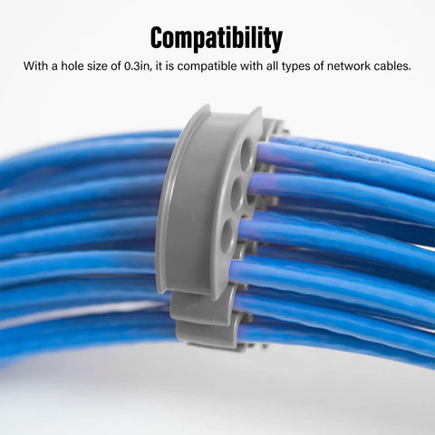 Game Changer 30 Slot Cable Comb Block Tames Wire Chaos And Keeps Cat 6 Rigs Slick And Easy To Trace Without Nasty Knots Grey Stackable Wire Manager with blue cables.