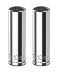 Built Tough Two Piece One Quarter Inch Drive Ten Millimeter Deep Socket Set Chrome Vanadium Steel six point design, chrome finish.