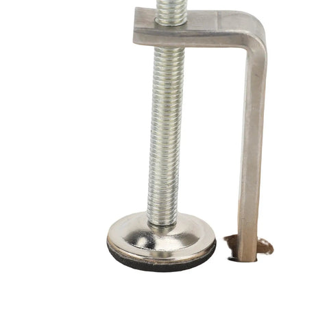 Close-up of metal clamp detail from V Slot Bench Pin Clamp For Jewelry Making And Craft Projects Heavy Duty Stable Workbench Attachment