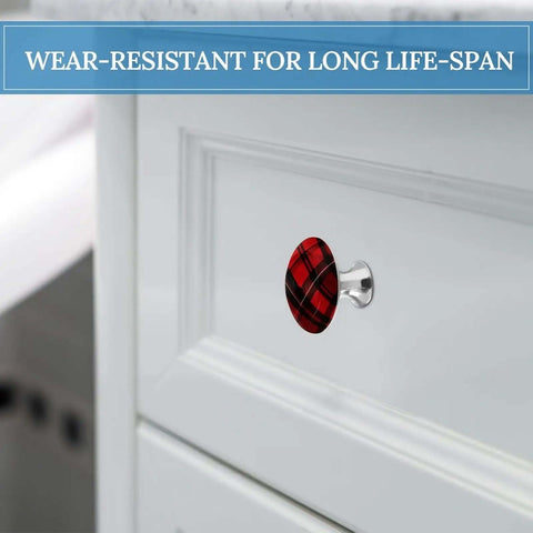 Red And Black Plaid Cabinet Knobs Stainless Steel Round Drawer Pulls Dope Sleek Modern Kitchen Cabinet Hardware 2 Pack