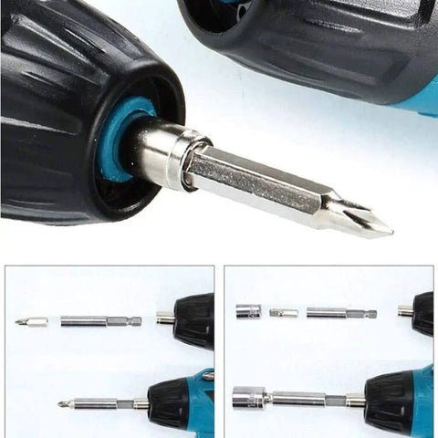 Close-up of the Drop Dead Easy Lithium Ion Cordless Hammer Drill And Impact Driver Workhorse Kit showing the drill bit attachment.