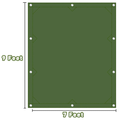 Built Tough 12oz Finished Canvas Tarpaulin 7x9 Feet With Rustproof Aluminum Grommets showing dimensions and grommet placement