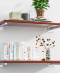 Straight Heavy Duty Black Floating Shelf Brackets Solid Stainless Steel Wall Mounted Supports with books and plants on shelves