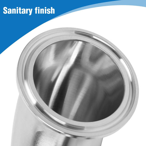 JMCOLMT 2-inch stainless steel tri-clamp elbow, close-up view of sanitary 90-degree pipe fitting