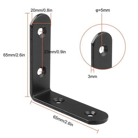 30 Pack Tough As Nails L Brackets Corner Braces For Wood 2.5 Inch Matte Black Cast Iron right angle connector with measurements