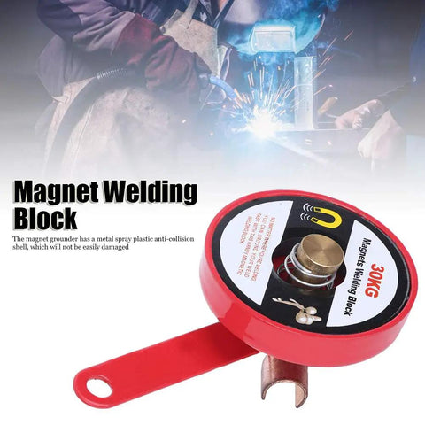 Heavy Duty Magnet Welding Block That Grips Tight As Glue For Stable Positioning Clamps Grounding Tasks With Red Alloy Steel Build and rugged shell.