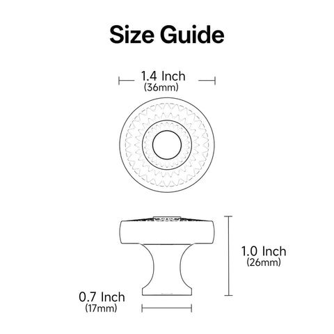 Size guide for Polished Chrome Round Cabinet Knobs 10 Pack With Intricate Filigree Pattern And Decorative Cutouts, 1.4 inch diameter