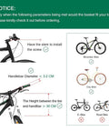 Compatibility guide for Front Dog Bike Basket For Small Pups Up To 11 Lbs showing mountain, city bikes, and size measurements.