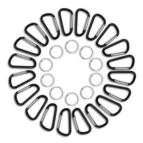 Mini Aluminum Carabiners With Nickel Key Rings, Lightweight D Shape Clips in circle formation, rust resistant anodized finish