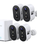 Wireless Outdoor Security Camera Kit With Local Storage 2K Resolution 6X Zoom 4 Camera System and hub on display