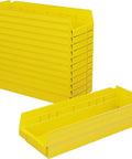 Heavy Duty Plastic Shelf Bins For Garage, Closet And Drawers, 18 X 6.5 X 4 Inches, Yellow Storage Bins, 12 Pack