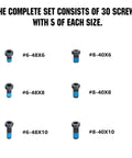 Top Shelf T15 Torx Screw Kit For Mounting Plates Includes 6 48 And 8 40 Fasteners In 6mm 8mm And 10mm Lengths, showing 30 screws of various sizes.