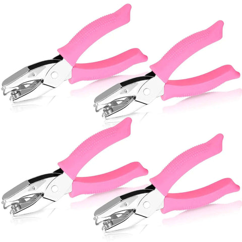 Four Piece 0.25 Inch Hole Punch Set With Circle Heart Star Triangle Shapes Soft Handles For Crafts Scrapbooking Binders