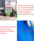 High Capacity Automatic Labeling Machine For Round Bottles employs adjustable sliders and photoelectric detection for precise labeling.