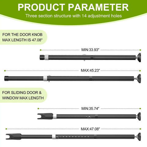 Secure Your Joint With This Badass Adjustable Sliding Glass Door Security Bar dimensions 33.93 to 45.23 inches, black metal structure.