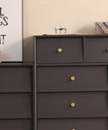 All Brass Cabinet Knob Set Round Drawer Pulls For Dressers And Kitchen Cabinets, shown on dark brown dresser