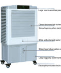 Portable Air Conditioner Evaporative Air Cooler With Oversized Water Tank And Reliable Remote Control Delivers No Sweat Cooling Power For Smooth Rolling Bedroom Garage Vibes shown with large panel, air outlet, water inlet, and caster wheels.